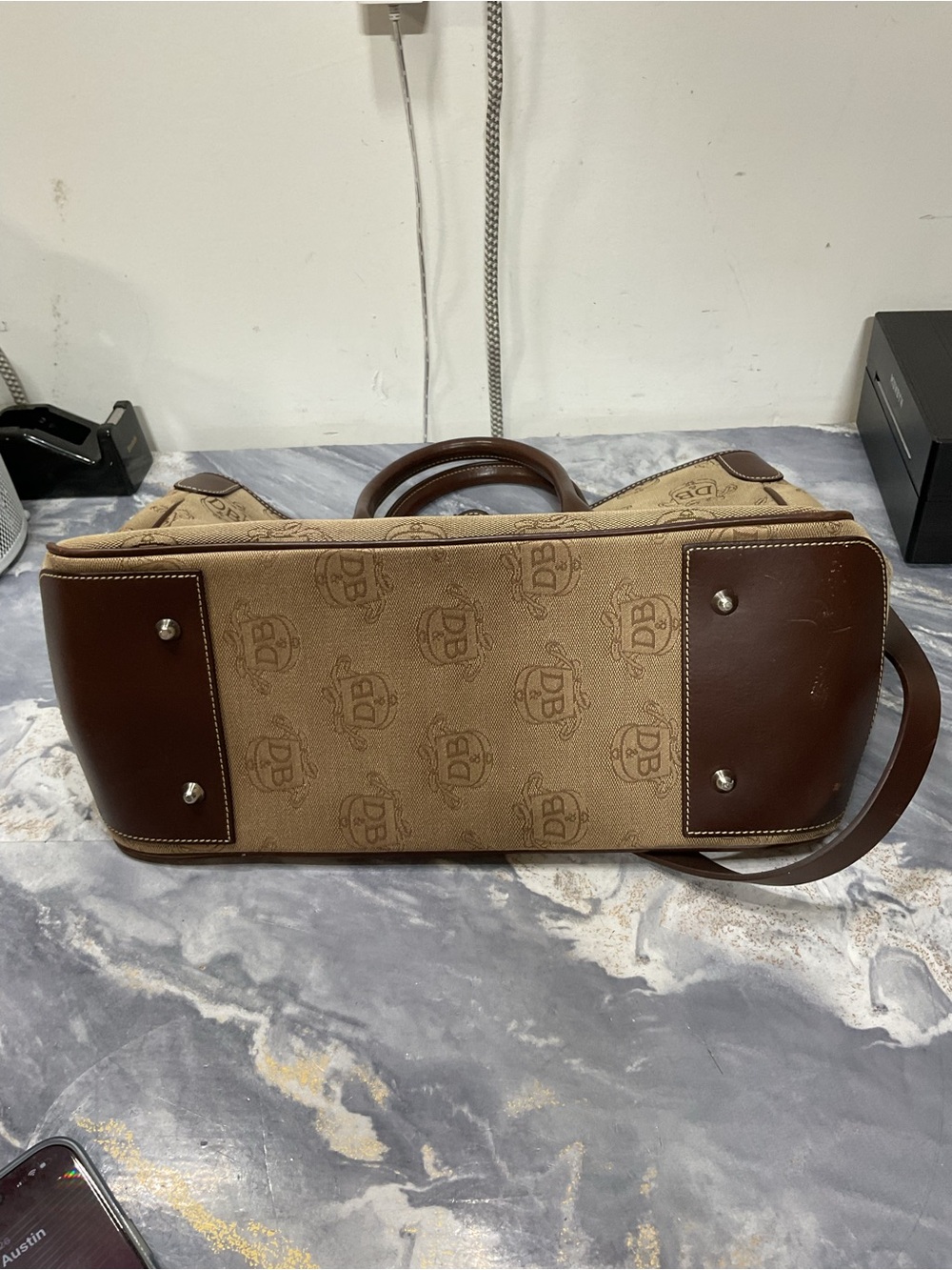 Dooney & Bourke Tan Canvas Logo Satchel with Brown Leather Trim - Picture 9 of 16